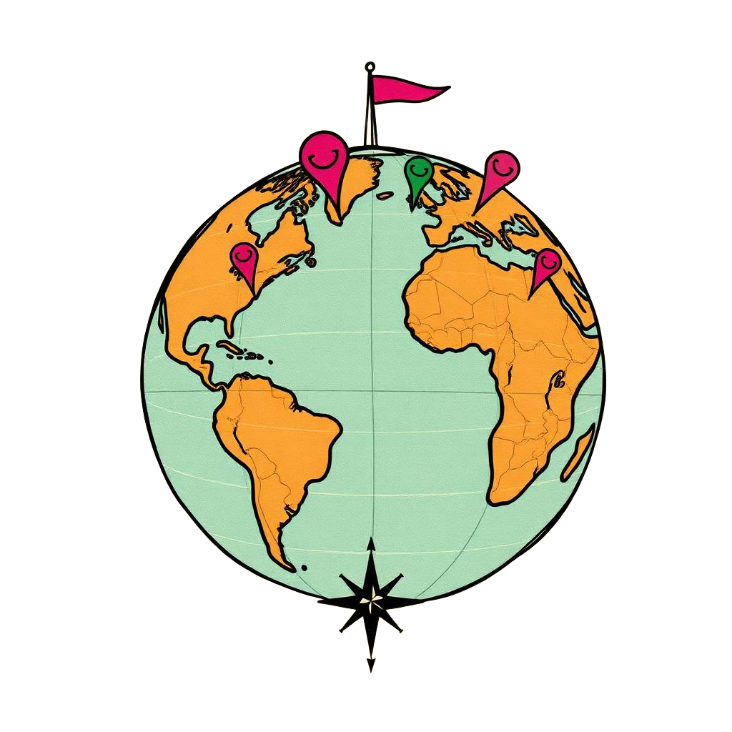 Hand-drawn globe with pins